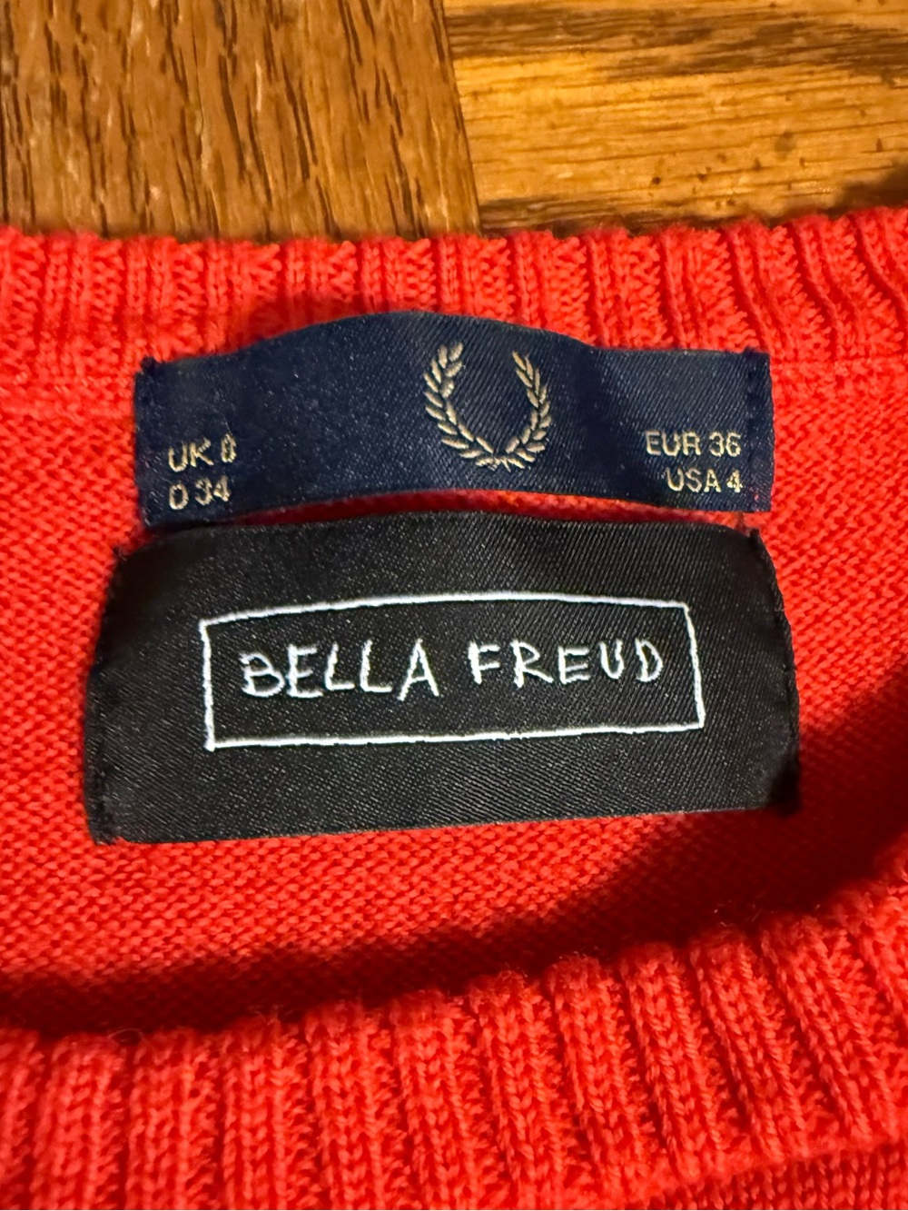 Bella Freud x Fred Perry “English Boy” Wool Sweater in Red Sz 4 *FLAWED* - Picture 5 of 15